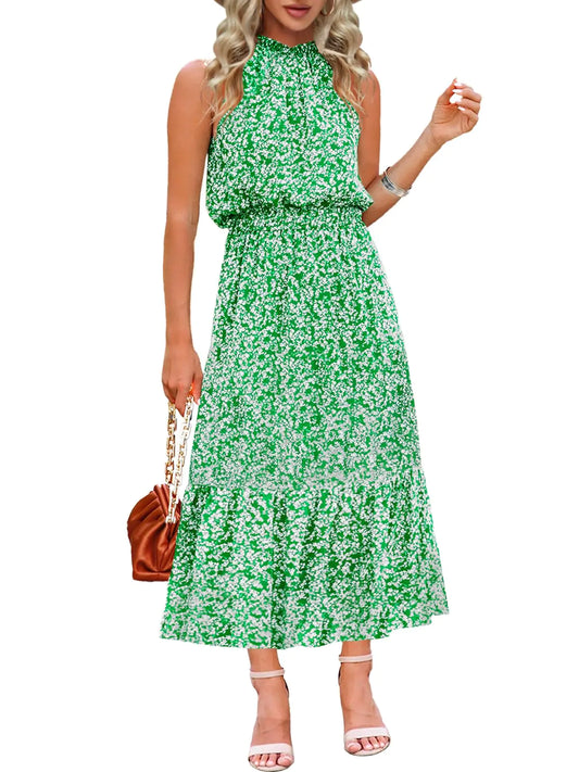 Chang Yun Maxi Summer Dresses for Women Halter Sleeveless Floral Boho Sun Vacation Outfits Long Wedding Guest Dress Green