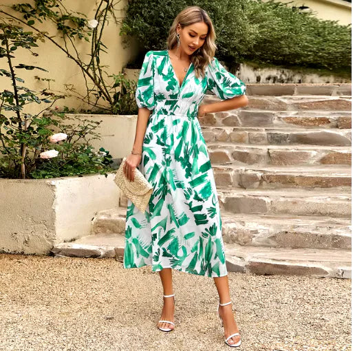 Elegant V-neck Summer Long Dress