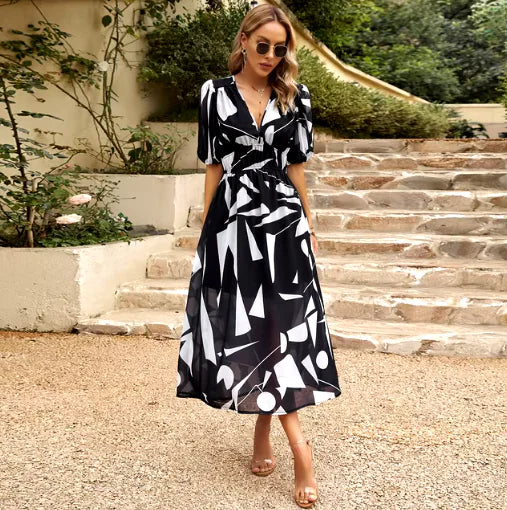 Elegant V-neck Summer Long Dress