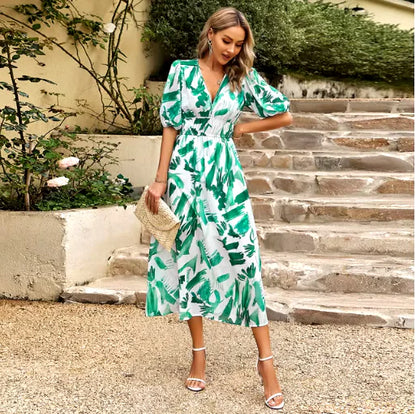 Elegant V-neck Summer Long Dress