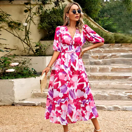 Elegant V-neck Summer Long Dress